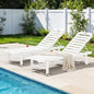SERWALL Outdoor Chaise Lounge Set of 2, All-Weather HDPE Pool Lounge Chairs with 5-Position Adjustable Reclining Backrest, Rolling Wheels & Cup Holder for Poolside, White