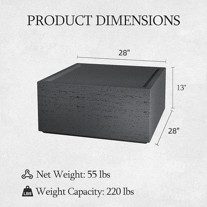 UPHA Outdoor Square Coffee Table, Small Modern Minimalist Accent Tables, Low Light Concrete Center Table for Living Room, Outside Patio, Deck, 28×28×13, Dark Grey
