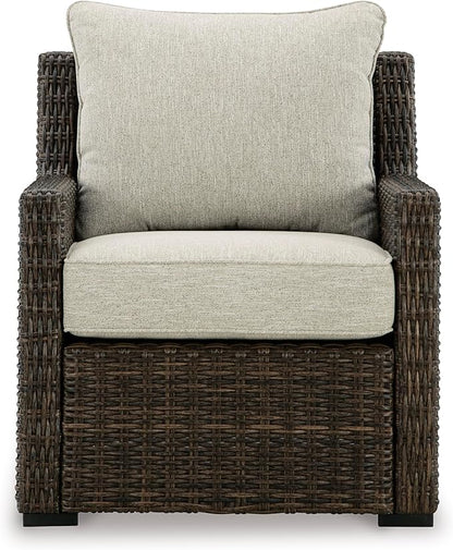 Signature Design by Ashley Brook Ranch Casual Nuvella Weather Resistant Fabric Outdoor Lounge Chair with Cushion, Dark Brown & Beige