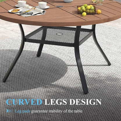 VICLLAX Patio Table and Chair Set of 4, All Weather Metal Round Outdoor Dining Furniture Set-40.6" Round Outdoor Table and Chairs, Walnut Wood Grain Tabletop