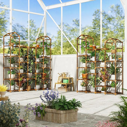 EnHomee Plant Stand Indoor Plant Stands Outdoor Tall Plant Shelf for 19-25 Pots Corner Tiered Plants Stands for Multiple Plants Wood Hanging Plants Holder for Garden Balcony Patio Window Porch