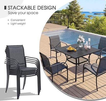 VICLLAX 3 Pieces Patio Dining Set for 2, Outdoor Furniture Set Includes 1 Small Patio Table and 2 Stackable Patio Sling Chairs, Patio Bistro Set for Outsides, Grey Wood-Like Table and Grey Chairs