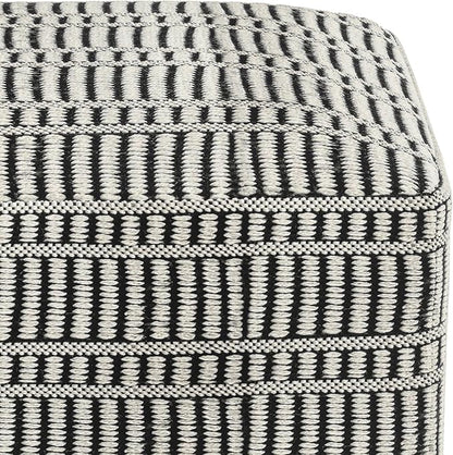 SIMPLIHOME Safford Square Pouf - 20 inch Wide Upholstered PET Polyester Ottoman in Black and White, Boho Indoor/Outdoor Footstool or Extra Seating for Living Room, Bedroom, or Patio, Assembled