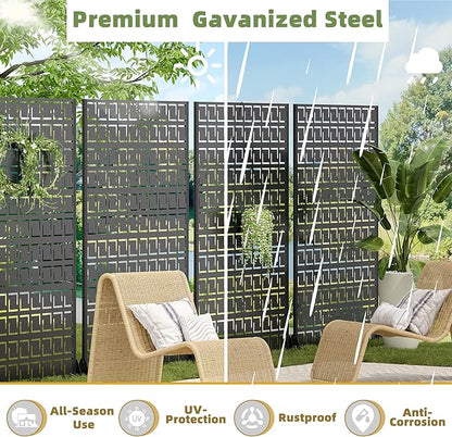 Casaphoria 72" H x 47" W Metal Privacy Screen, Outdoor Freestanding Decorative Divider for Patio, Deck, Balcony, and Garden with Stable Base, Black-Frederick