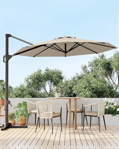 GarveeLife 10FT Patio Umbrella Outdoor Large Cantilever Umbrella Market Sun Shade Windproof Offset Umbrella with 360-Degree Rotation for Garden Deck Pool Patio, Tan