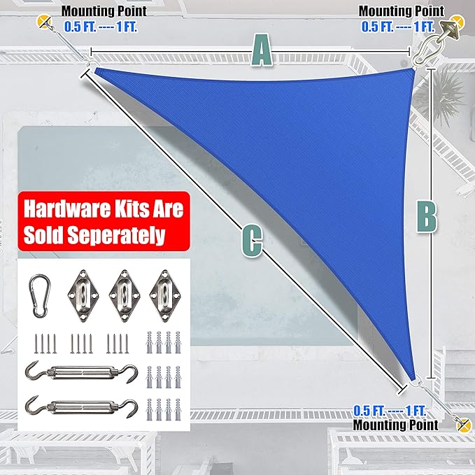 Amgo Custom Size 18' x 18' x 25.5' Blue Right Triangle Sun Shade Sail UPF50+ AGTAPRT12, Order to Make Canopy Awning, 95% UV Blockage, Water & Air Permeable, Commercial Standard (We Customize)