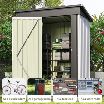 Patiowell 5x3 FT Outdoor Storage Shed, Garden Tool Shed with Sloping Roof and Lockable Door, Metal Shed for Backyard Garden Patio Lawn, White