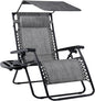 Best Choice Products Folding Zero Gravity Outdoor Recliner Patio Lounge Chair w/Adjustable Canopy Shade, Headrest, Side Accessory Tray, Textilene Mesh - Gray
