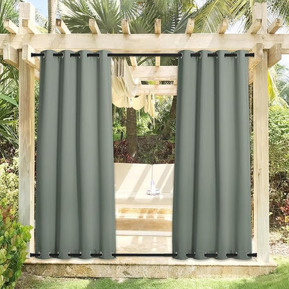 NICETOWN Outdoor Curtains for Patio Waterproof & Windproof 2 Panels, Rustproof Top and Bottom Grommet Heat & Cold Block Blackout Thermal Outdoor Drapes for Garden, W52 x L95, Sage Green