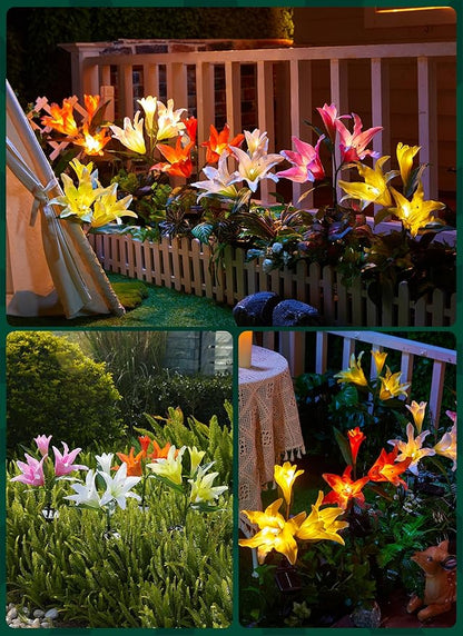 Brightown Solar Lights Outdoor, 4 Pack Solar Garden Lights with Larger & More Realistic Lily Flowers, Waterproof Outdoor Solar Lights for Yard Patio Lawn Pot Decoration
