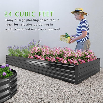 12x2x1FT Galvanized Raised Garden Bed Kit,Vegetable Boxes-Rectangle Metal Flower Box,Large Planter Raised Beds Outdoor Garden for Planting,Fruit,Herb-Black