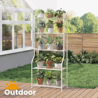 5-Tier Corner Plant Stand, Metal Black Flower Pot Rack, Indoor Outdoor Heavy Duty Shelf (Cream, 5 Tier)