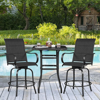 Yaheetech 2 Piece Patio Swivel Bar Stools Texteline Bistro Chairs with High Back/Armrest/Footrest, All Weather Padded Seating Outdoor Furniture Height Outdoor Chairs for Outside, Lawn & Garden