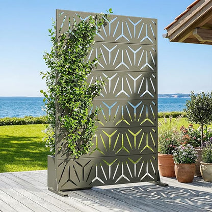 Casaphoria Metal Privacy Screen Outdoor, 72" H x 47" W Freestanding Decorative Privacy Screen for Patio Deck Balcony Garden with Stable Base, Green-Star