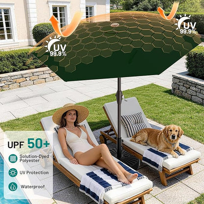 AreShark 7.5FT Patio Umbrella Table Market Umbrella with 6 Sturdy Ribs, Button Tilt/Crank, Heavy-Duty Outdoor Umbrellas for Pool, Deck, Garden and Backyard, Dark Green