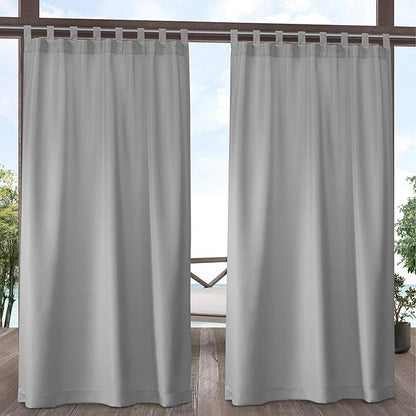 EXCLUSIVE HOME Cabana Solid Indoor/Outdoor Light Filtering Hook-and-Loop Tab Top Curtain Panel Pair, 54"x120", Winter White