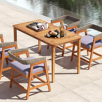 Tangkula 54" Acacia Wood Patio Dining Table for 6, Rectangular 4-6 People Patio Table with Slatted Tabletop, Indoor Outdoor Farmhouse Dining Table for Yard, Garden, Poolside, Deck