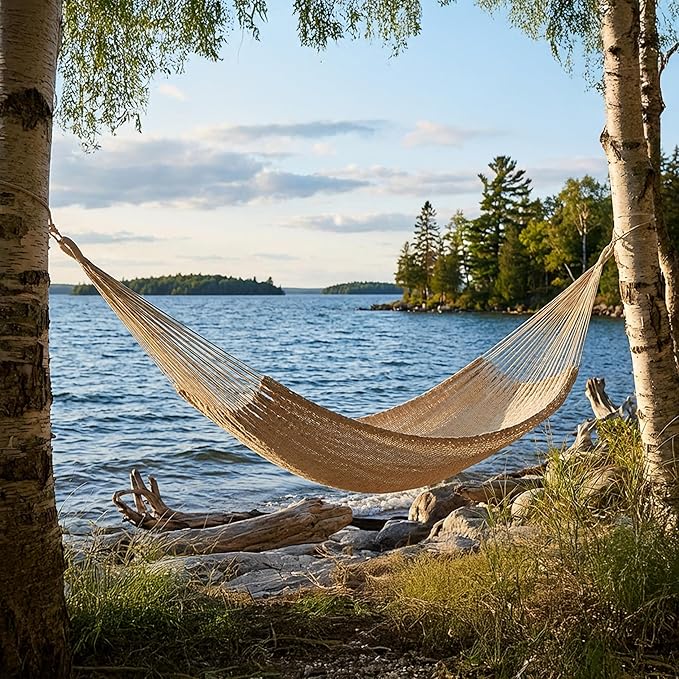 Sunnydaze Handwoven XXL Thick Cord Mayan Double Hammock for Outside - 625-Pound Capacity Heavy-Duty Outdoor Hammock - Natural