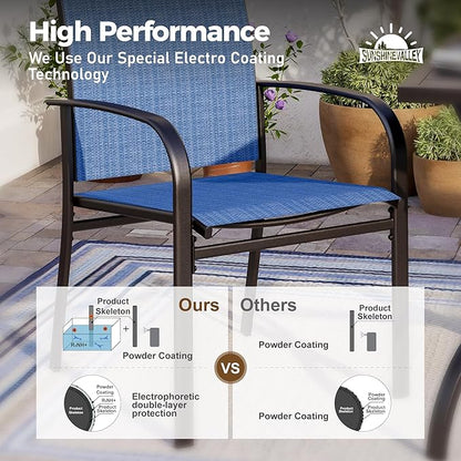 5 Piece Patio Dining Set for 4, 42" x 42" Round Metal Table with Umbrella Hole and 4 Blue Chairs, Outdoor Table and Chairs Set for Lawn Backyard and Deck