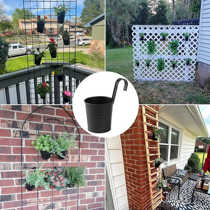 20 Pack 4 Inch Railing Hanging Planter, Black Small Hanging Bucket Planters, Metal Hanging Flower Pots, Metal Railing Bucket for Outdoor, Balcony, Fence, and Porch with Detachable Handles
