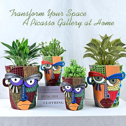 Abstract Face Planter Pots for Plants,Hand-Painted Colorful Flower Pots with Drainage, Indoor Outdoor Garden Decor Gift(Classic,Large)