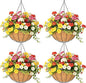 4 Pack 14 Inch Hanging Baskets for Plants Outdoor Metal Hanging Planter Hanging Flower Baskets with Coco Fiber Liners Chain Round Wire Plant Holder Hanging Flower Pots(Watermelon)