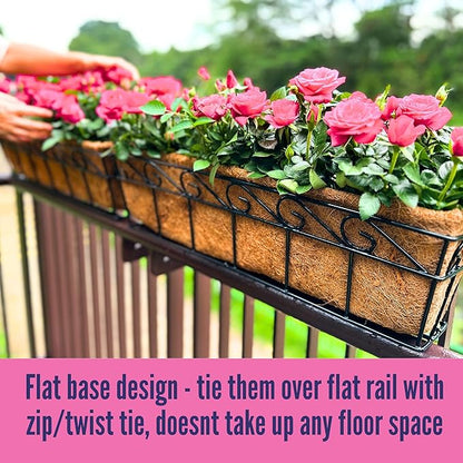 LaLaGreen Wall Mounted Planters - 30 Inch, 4 Pack Window Flower Boxes Basket Outdoor, Balcony Planter Over The Rail, Deck Railing Hanging with Coco Liners, Metal Horse Troughs Fence Patio Porch