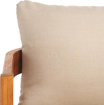 SAFAVIEH Outdoor Collection Owen Acacia Solid Wood Natural/Taupe Cushion 3-Seater Sofa