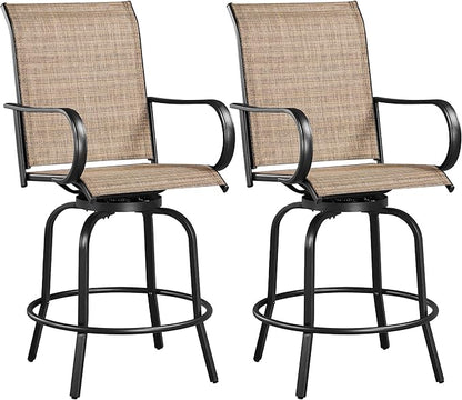Yaheetech Patio Swivel Bar Stools Outdoor Chairs Set of 2 Outdoor High Bistro Stools Outdoor Furniture, All-Weather Patio Stools for Outside, Beach, Lawn, Poolside and Garden, Black/Brown