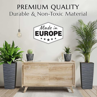 Mueller Janska M-Resin Heavy Duty Tall Planter, Indoor/Outdoor Grande Plant, Tree, Flower Pot, 2-Piece Set, 24”, Modern Design, Built-in Drainage, Dark Gray