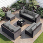 ALAULM Patio Furniture Set with Coffee Table, 9 Pieces Outdoor Sectional with Wide Seat and Thick Cushion, All Weather Wicker Rattan Conversation Set for Backyard, Garden, Deck, Grey