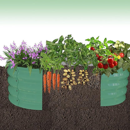 GarveeLife 2-Pack Galvanized Raised Garden Bed – Rust-Resistant Petal-Shaped Outdoor Planter Box with Open Base for Herbs, Veggies & Flowers, Ground-Connected Design for Deep Root Growth,Green