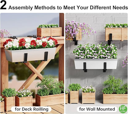 HFHOME 2PCS Adjustable Planter Box Brackets, Brackets for Window Boxes Planters Hanging Flower Box Holders, Wall Mount Holder for Windowsills, Garden, Fences, and Balcony - Black (Patent Registered)