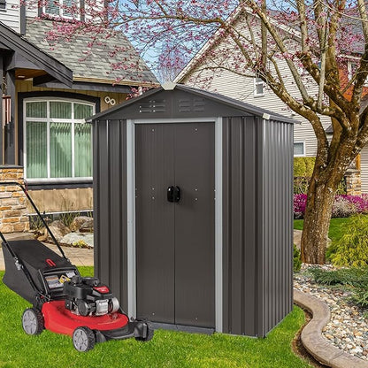 Vongrasig 5 x 3 x 6 FT Outdoor Storage Shed, Metal Tool Shed Clearance Garden Steel Shed with Side Window and Lockable Door Waterproof Tool Shed for Backyard Patio, Lawn (Gray)