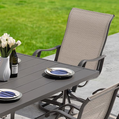 NUU GARDEN 7-Piece Outdoor Dining Table Set, All Weather Table with Umbrella Hole & 6 Patio Textilene Chairs - Outdoor Furniture for Porch, Backyard, Garden, Poolside and Deck