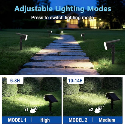 Solar Lights Outdoor Waterproof IP65, Super Bright LED, Cool Light 2 Lighting Modes Selectable, Solar Powered Yard Garden Solar Spot Lights for Outside Landscape Auto On/Off -2 Pack