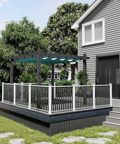 10 x 10 ft Aluminum Pergola with Adjustable Canopy, Outdoor Metal Pergola, Imitation Wood-Grain Sun Shade Shelter for Garden Patio Backyard Deck