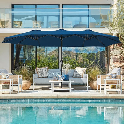 SUPERJARE 15FT Outdoor Umbrella for Patio, Double sided Pool Umbrellas with Fade Resistant Canopy, Large Table Umbrella for Deck, Market, Backyard - Navy Blue