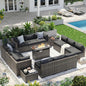 Aoxun Patio Furniture Sets, 15-Piece Outdoor Patio Furniture with 44'' Propane Gas Firepit Table, Wicker Outdoor Conversation Set Sectional Sofa for Backyard, Poolside, Garden