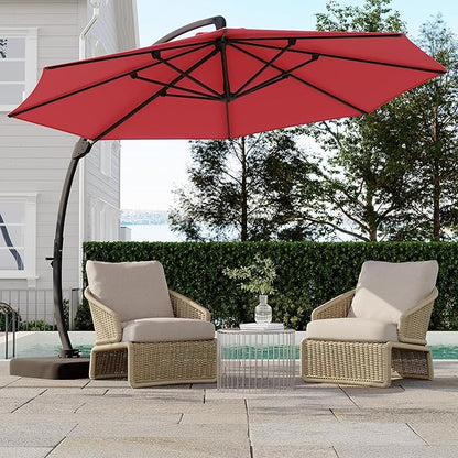 GarveeLife 11FT Cantilever Patio Umbrella With Base Included, Cantilevers Outdoor Umbrella Heavy Duty Offset, Aluminium Curved Cantilever Umbrella