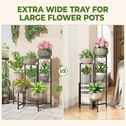 7 Tier Metal Patio Plant Stand Outdoor, Heavy Duty Flower Stands for Indoor Plants, Floding Tall Corner Shelf for Diaplay Racks for Home Decor, Graden, Balcony -BlackDiamond