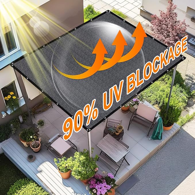 Artpuch 90% Sun Shade Cloth, 5 x 8 FT Pergola Shade Cover Canopy with Grommets, Sun Screen Fabric Tarp for Patio, Outdoor, Garden, Backyard, Dark Grey