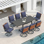 Grand patio 9-Piece Outdoor Dining Set, 8 Leather-Look Wicker Blue Swivel Patio Chairs & 1 Expandable Dining Table, Black