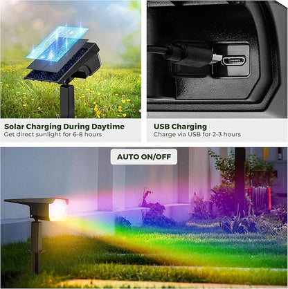 Kingsyard Solar Lights Outdoor Waterproof IP68, 47 LEDs 3 Lighting Modes USB & Solar Powered Garden Yard Pathway Spot Lights for Outside Landscape, Auto On/Off, 6 Pack(Cool White)
