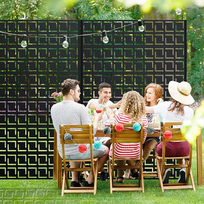 Casaphoria 72" H x 47" W Metal Privacy Screen, Outdoor Freestanding Decorative Divider for Patio, Deck, Balcony, and Garden with Stable Base, Black-Frederick