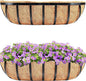 HFHOME 2 Pcs 24" Window Box Deck Railing Planter with Horse Trough Coco Liners, Black Metal Hanging Flower Planters Baskets for Indoor, Outdoor, Balcony, Porch, Fence, Patio, and Lawn