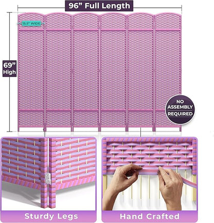 Sorbus 6-Panel Black Room Divider with Double Hinged Panels, 6 ft Tall Folding Privacy Screen
