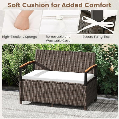 Benches, 46 Gallon Outdoor Storage Loveseat, Brown PE Rattan