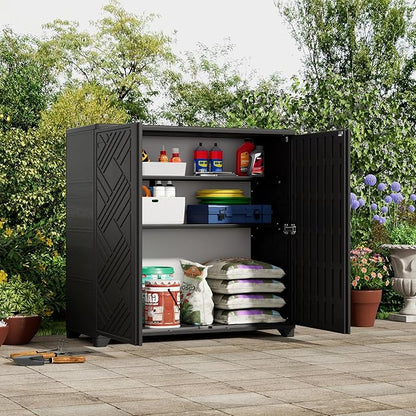 ZZM Indoor/Outdoor Storage Cabinet Waterproof, 34"x15"x34" Plastic Outdoor Storage Box for Garden Balcony Bathroom, All Weather Outdoor Storage Clearance, DIY Usage, with 1 Shelf (Black)