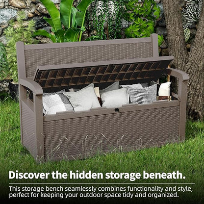 Storage Bench 80 Gallon Resin Deck Box, Gray, Lock-Ready